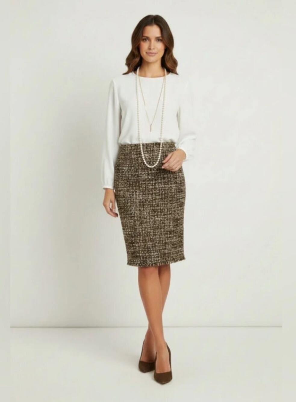 Preston York Suzanne Boucle Tweed Pencil Skirt Bl/Br Multi Metallic Size 6 NWT